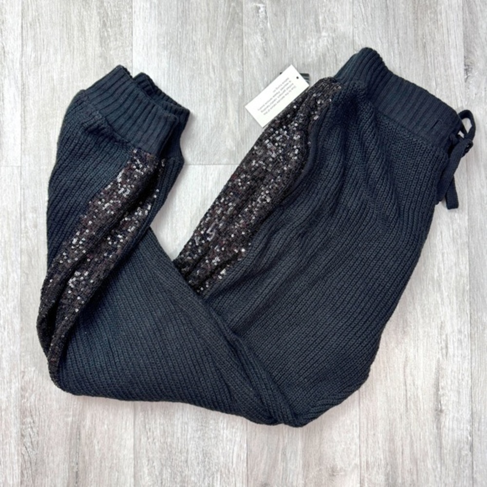 INC International Concepts Black Knit Joggers with Sequin Detail